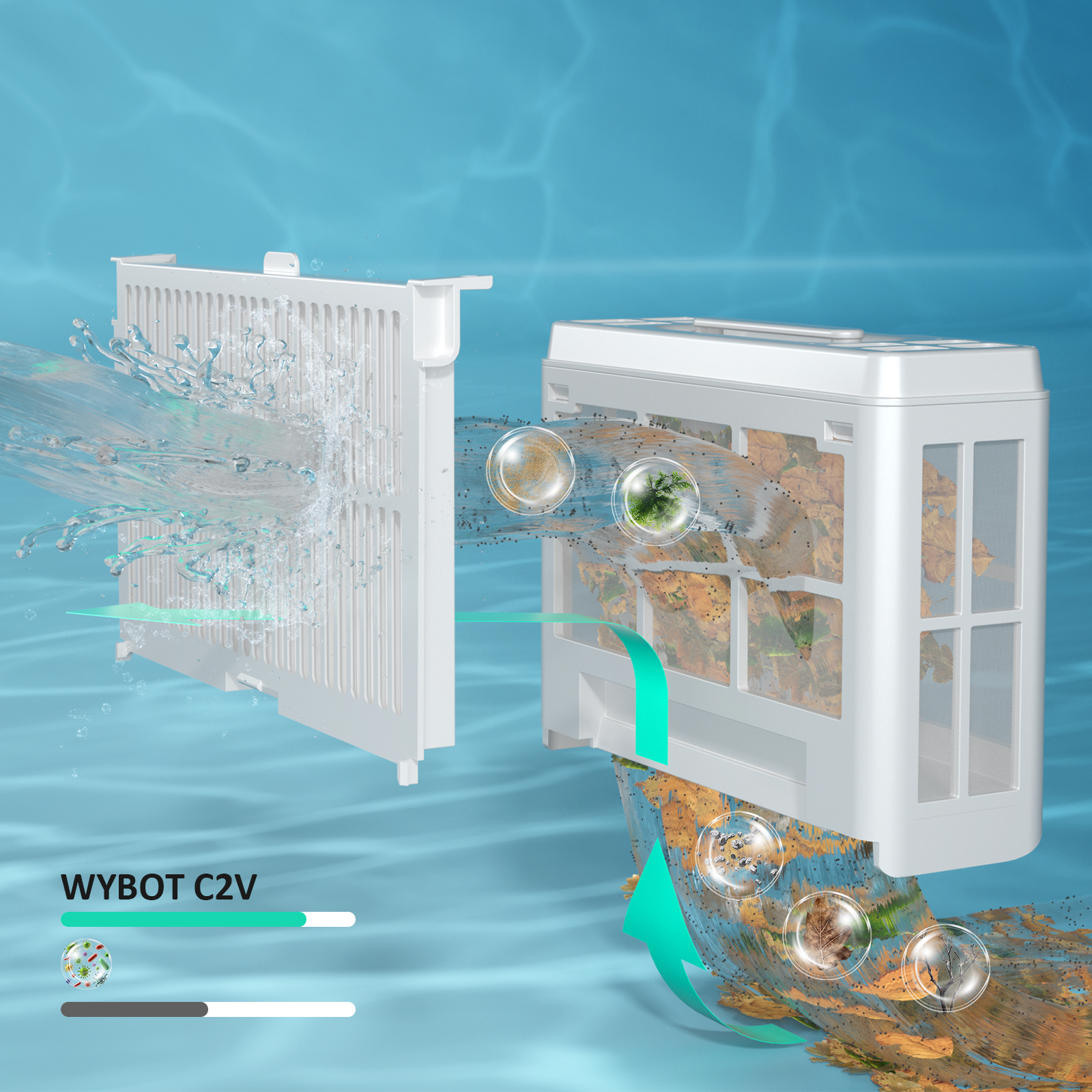 WYBOT C2 Vision - Robot de Piscine Sans Fil avec Smart Vision, Navigation Intelligente, 8 Modes de Nettoyage, batterie longue durée - Image 4