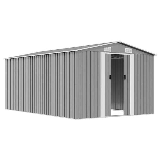 Abri de jardin Acier galvanisé avec Bûcher Rangement Outils Gris 257x392x181 cm - ComfortXL Outdoor Living - Image 2