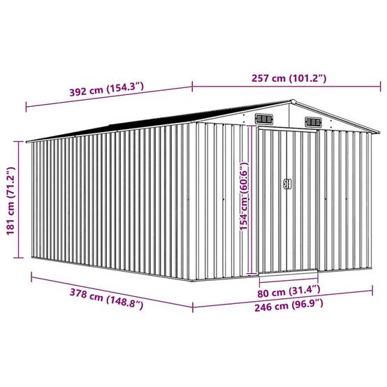 Abri de jardin Acier galvanisé avec Bûcher Rangement Outils Gris 257x392x181 cm - ComfortXL Outdoor Living - Image 8