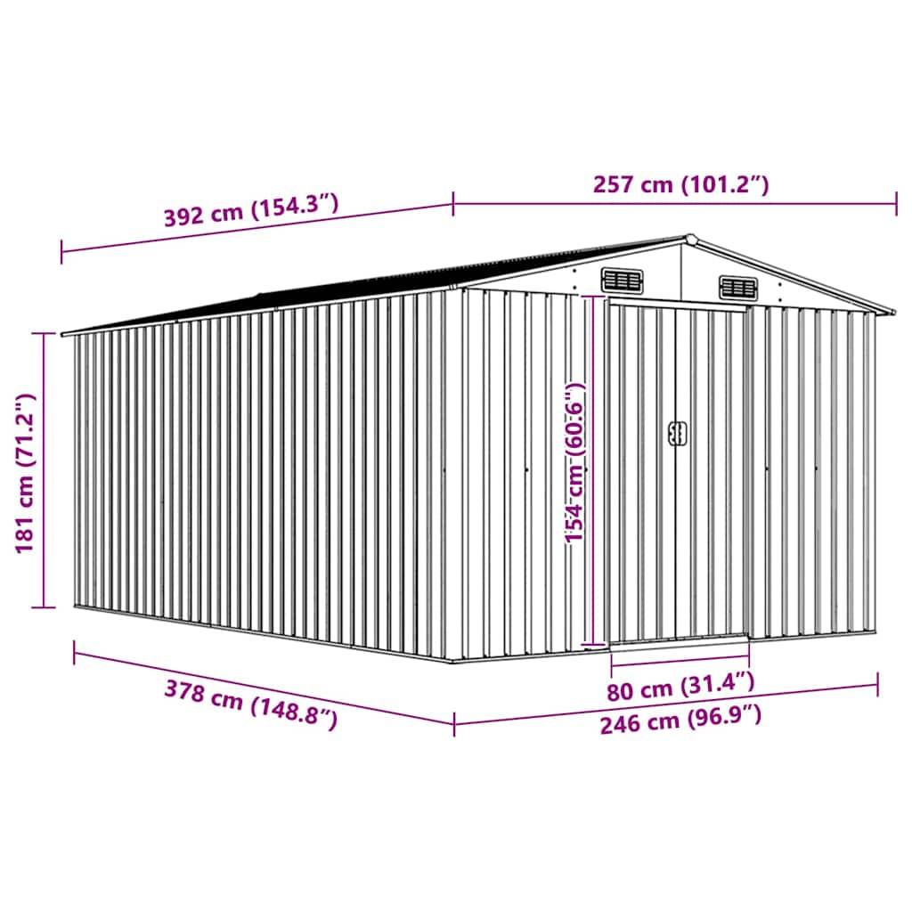 Abri de jardin Acier galvanisé avec Bûcher Rangement Outils Gris 257x392x181 cm - ComfortXL Outdoor Living - Image 8