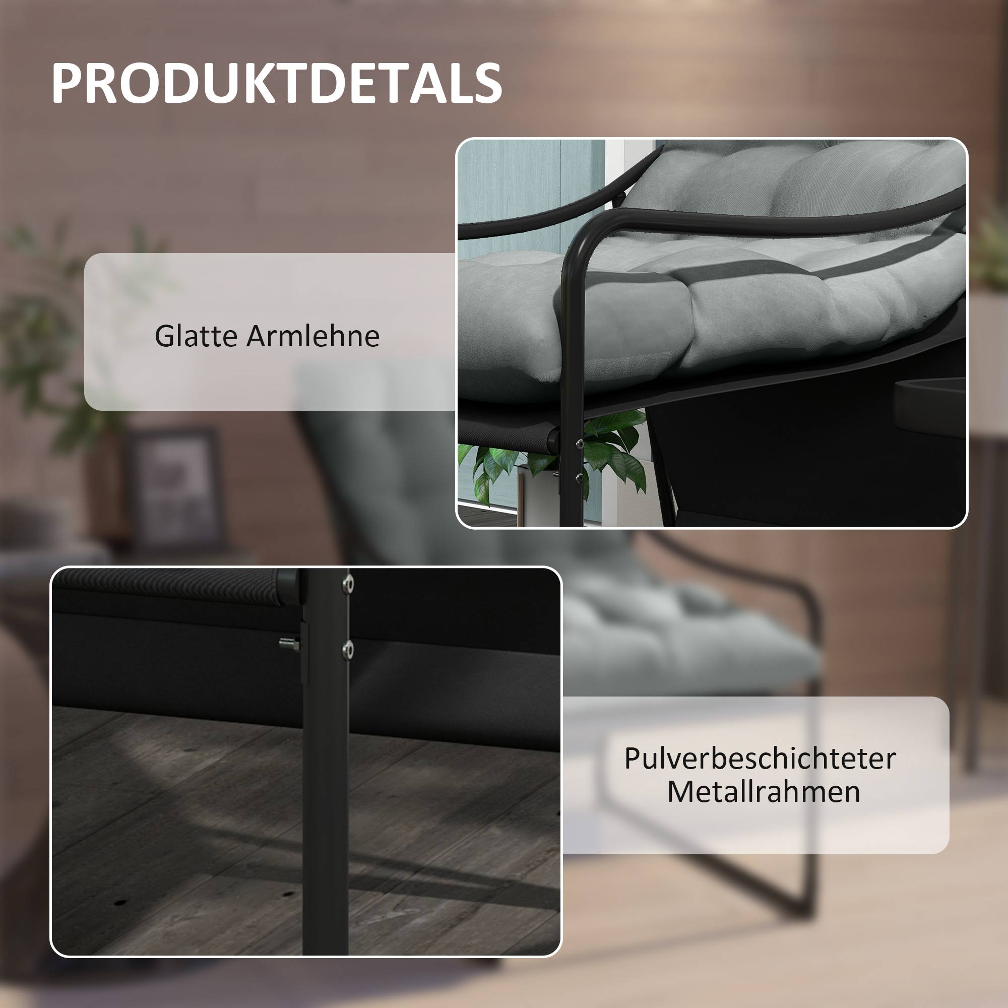 ComfortXL - Fauteuil de jardin relax acier polyester gris 62 x 110 x 88 cm terrasse balcon coussins épais grand confort - Image 5