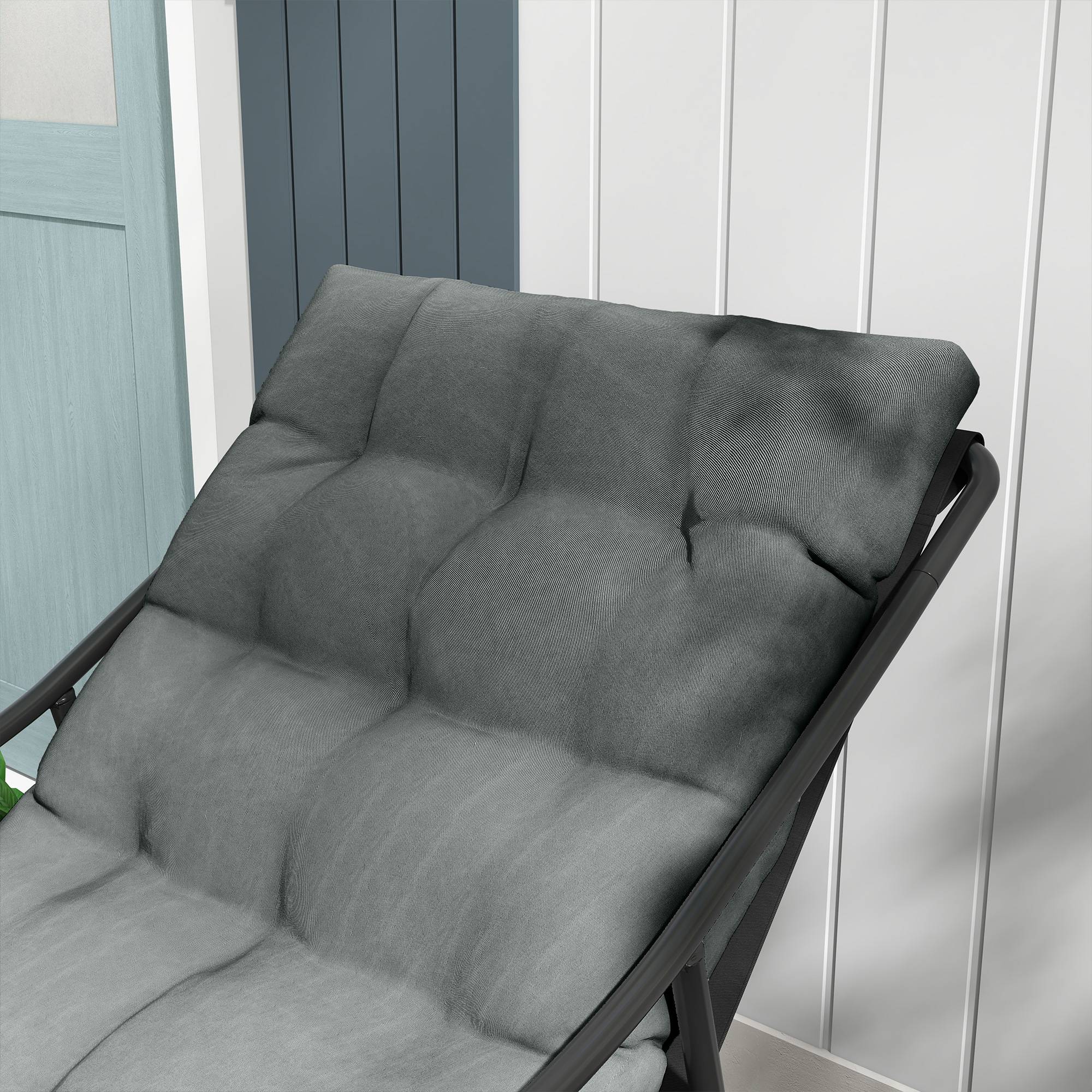 ComfortXL - Fauteuil de jardin relax acier polyester gris 62 x 110 x 88 cm terrasse balcon coussins épais grand confort - Image 8