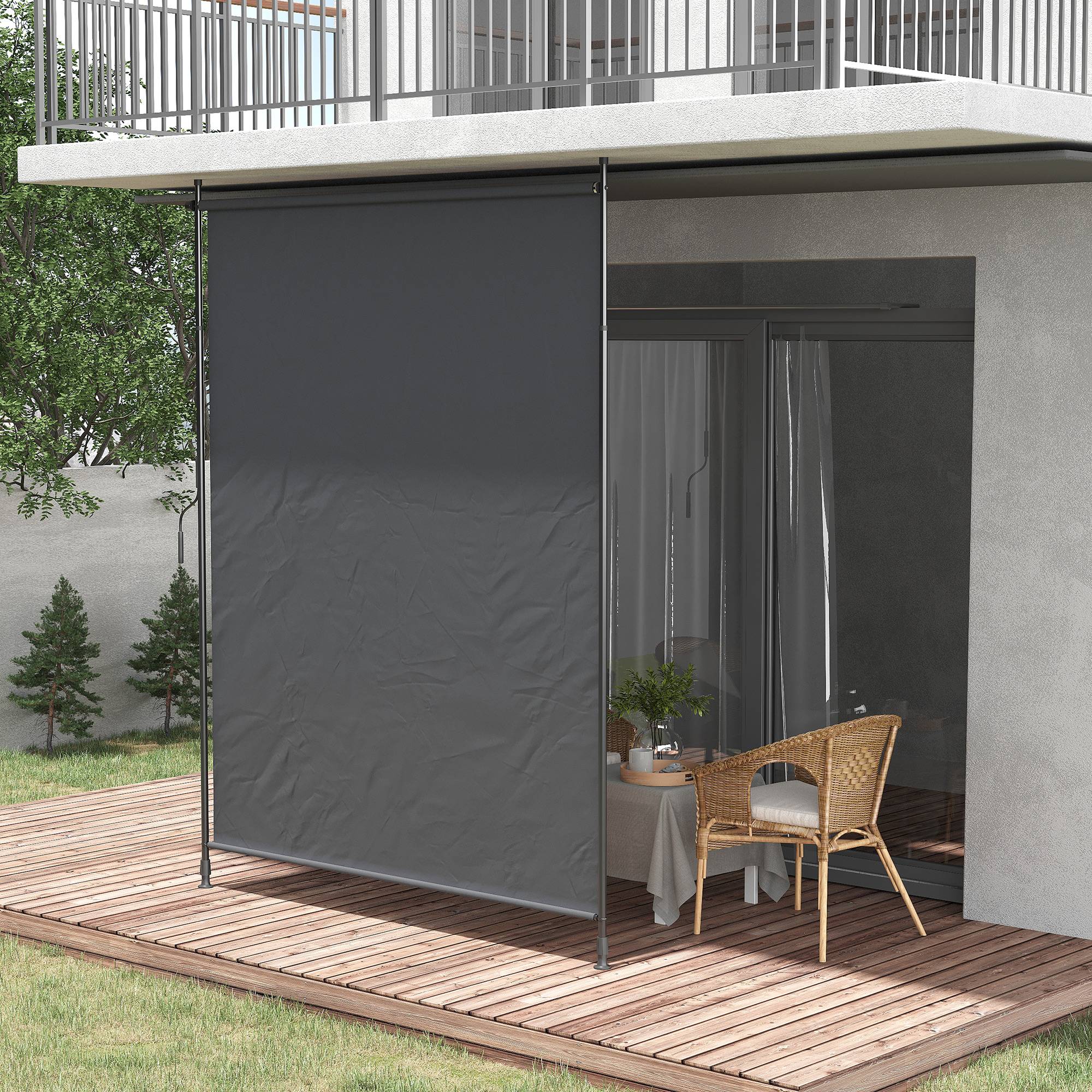 Store banne sur pied rétractable polyester balcon sans perçage 200x305cm gris - ComfortXL Outdoor Living - Image 3