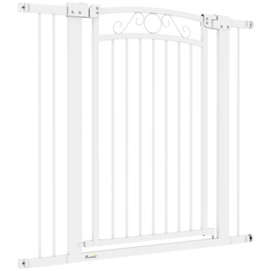 Barrière pour chien à largeur réglable (76-104 cm), avec 2 extensions et double système de verrouillage, blanche. - Image 2