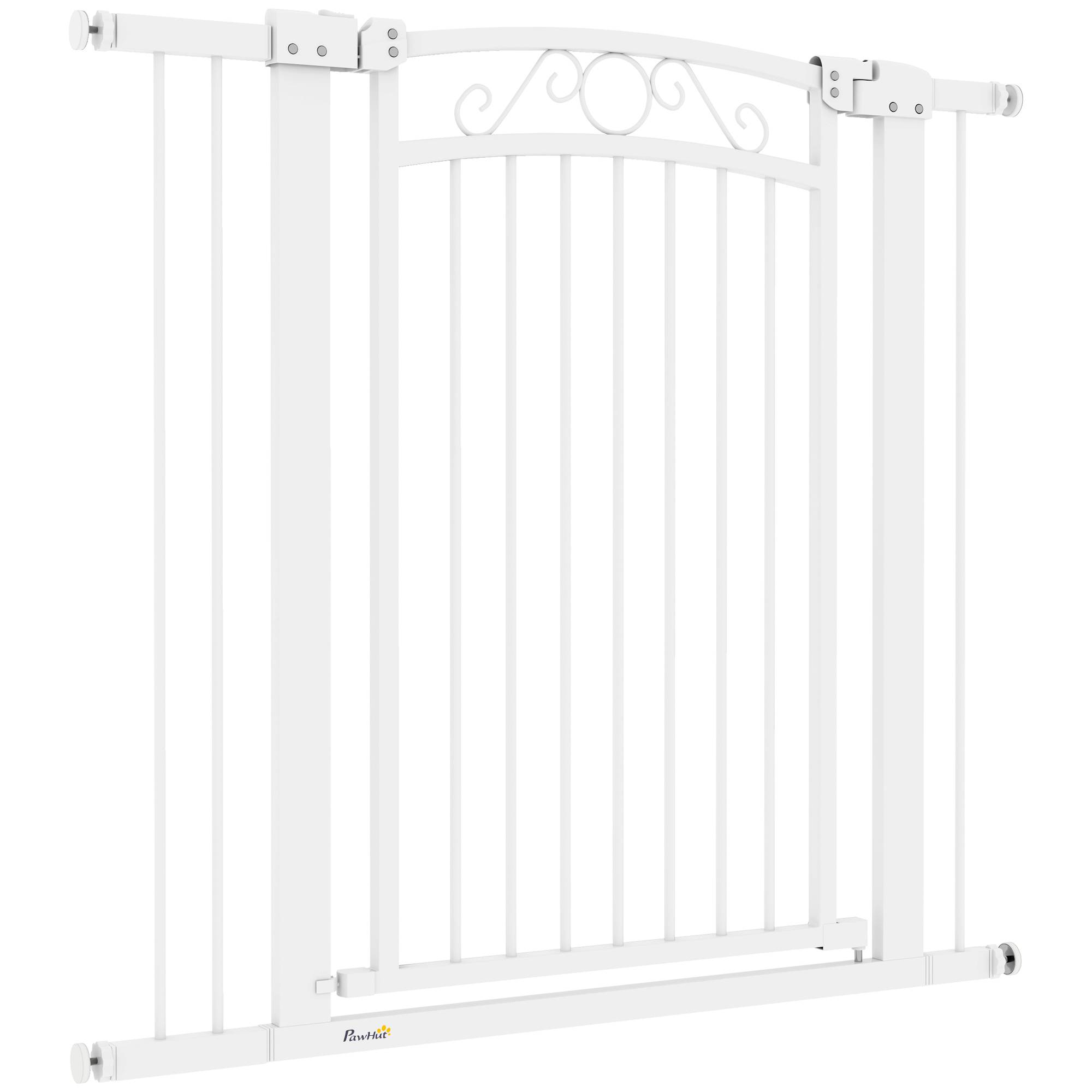 Barrière pour chien à largeur réglable (76-104 cm), avec 2 extensions et double système de verrouillage, blanche. - Image 2
