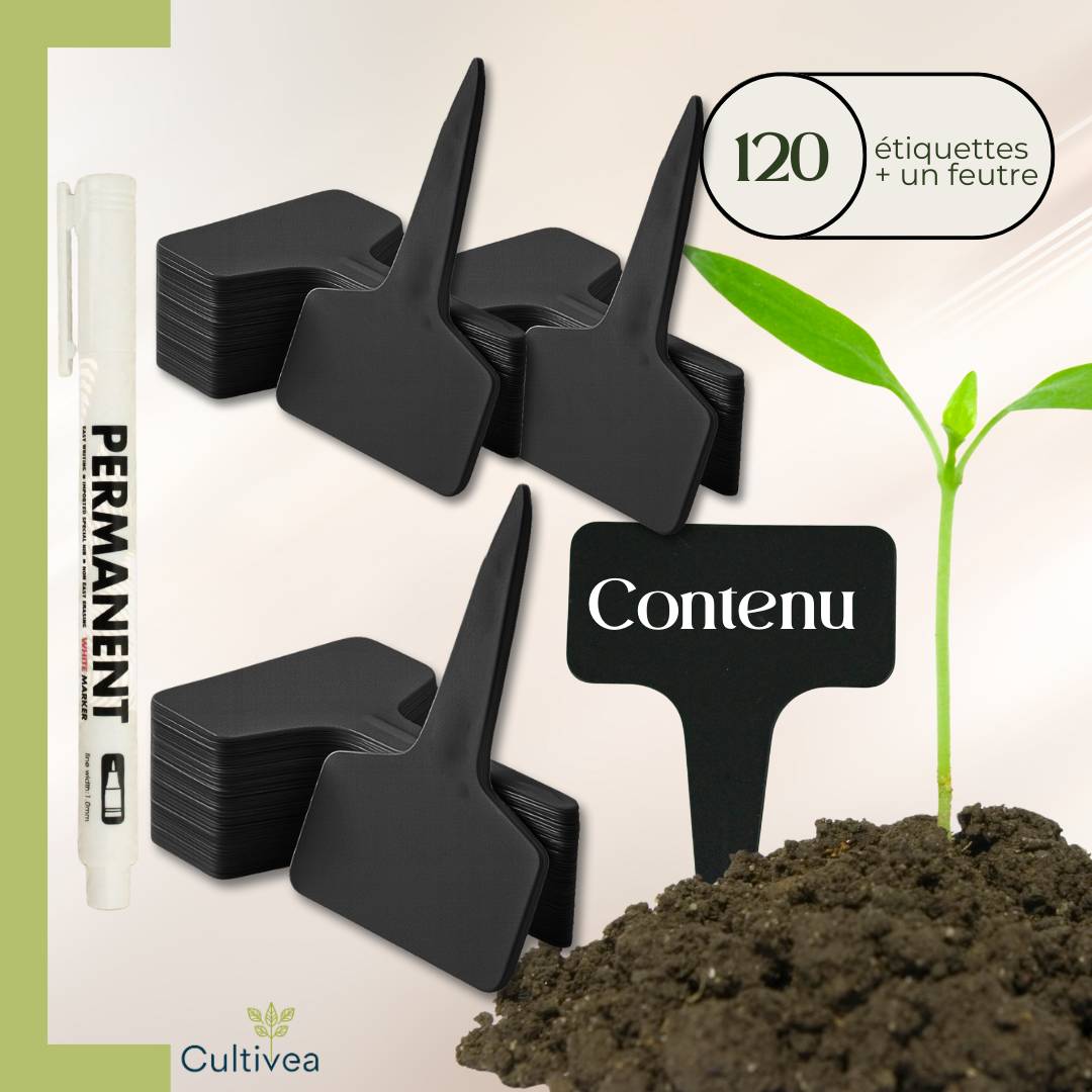 Cultivea - 120 Étiquettes Jardin à Planter en Plastique + Marqueur | Étiquettes Potager Extérieur Waterproof | Forme T à Piquer - Image 4