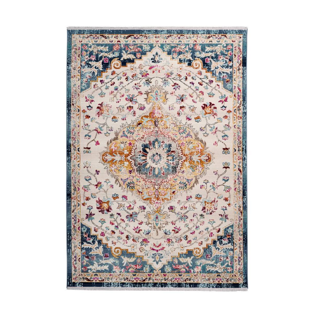 Tapis Oriental Effet Usé "Anouk" Blanc & Bleu 200 x 290 cm - Image 1