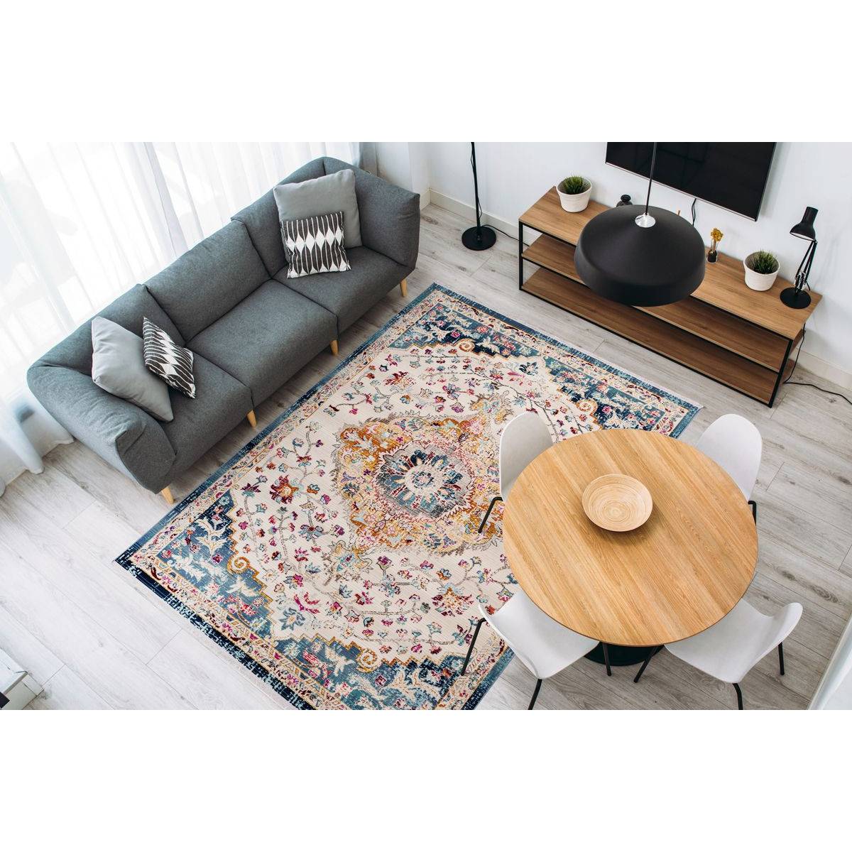 Tapis Oriental Effet Usé "Anouk" Blanc & Bleu 200 x 290 cm - Image 2