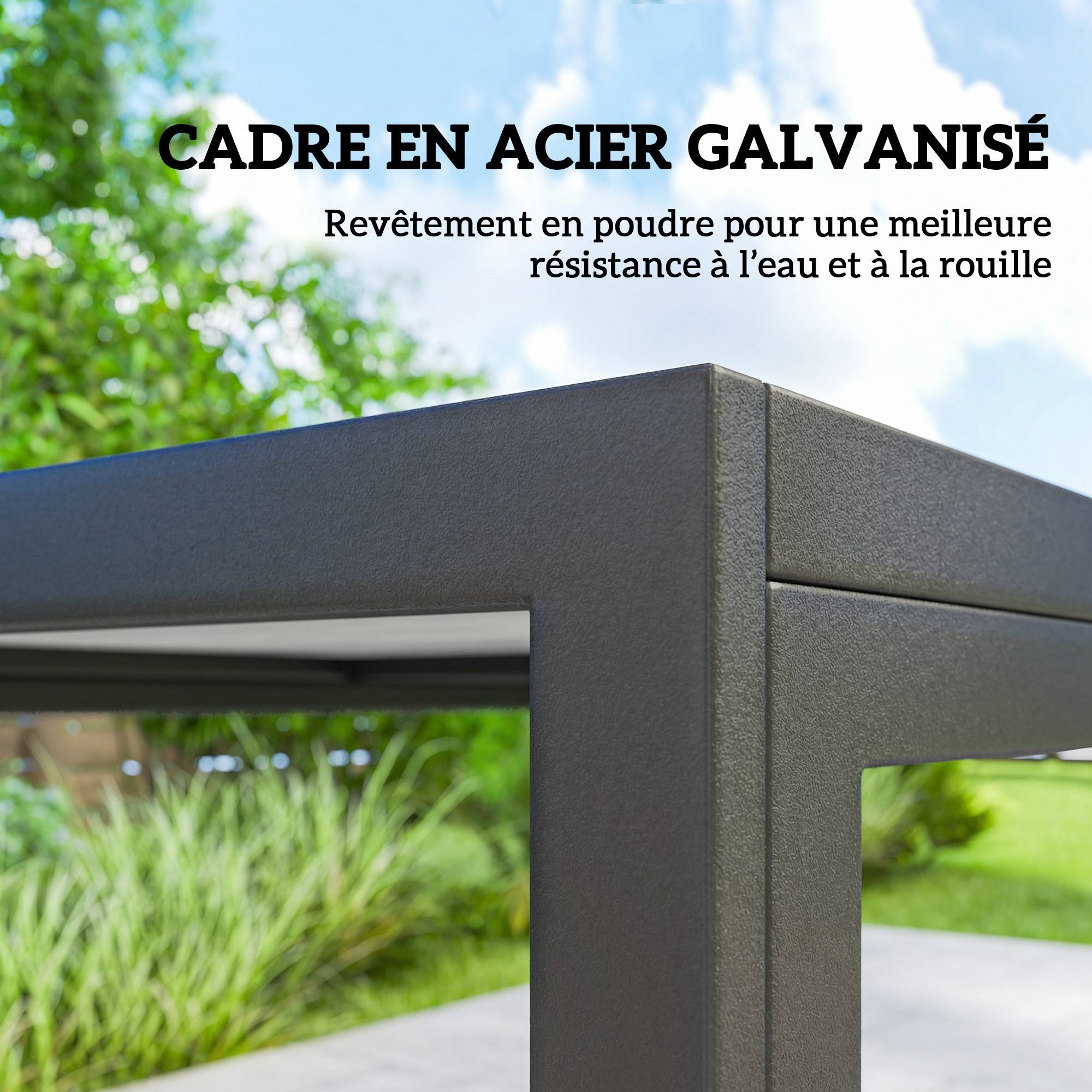 ComfortXL - Salon jardin 7 pièces acier terrasse plateau effet bois 150cm noir - ComfortXL Outdoor Living - Image 9