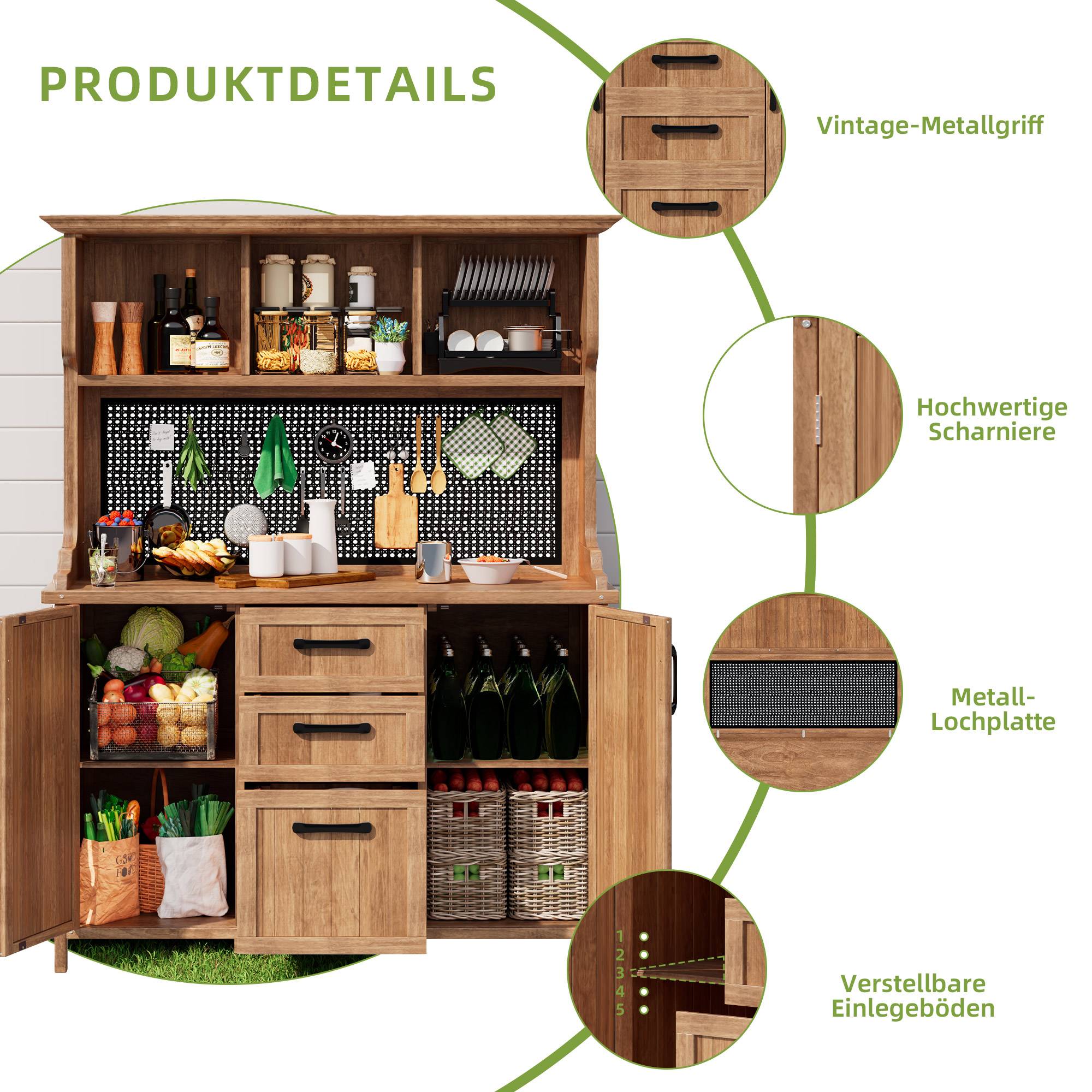 Armoire de jardin bois massif pour terrasse rangement avec tiroirs 134x185cm Naturel - ComfortXL Outdoor Living - Image 6