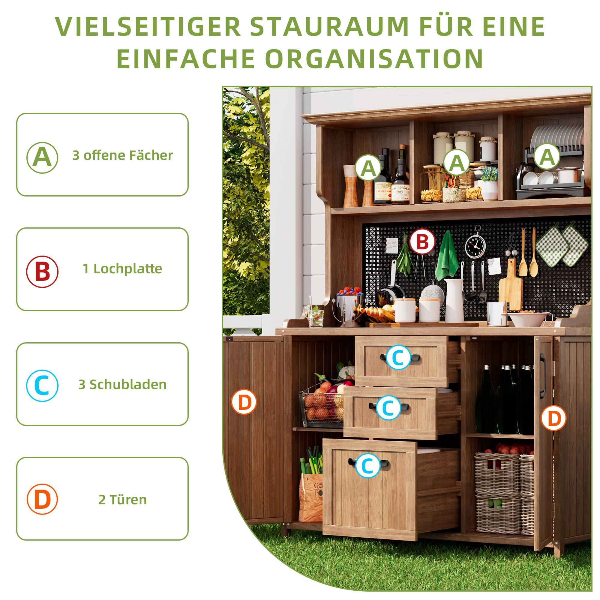 Armoire de jardin bois massif pour terrasse rangement avec tiroirs 134x185cm Naturel - ComfortXL Outdoor Living - Image 5