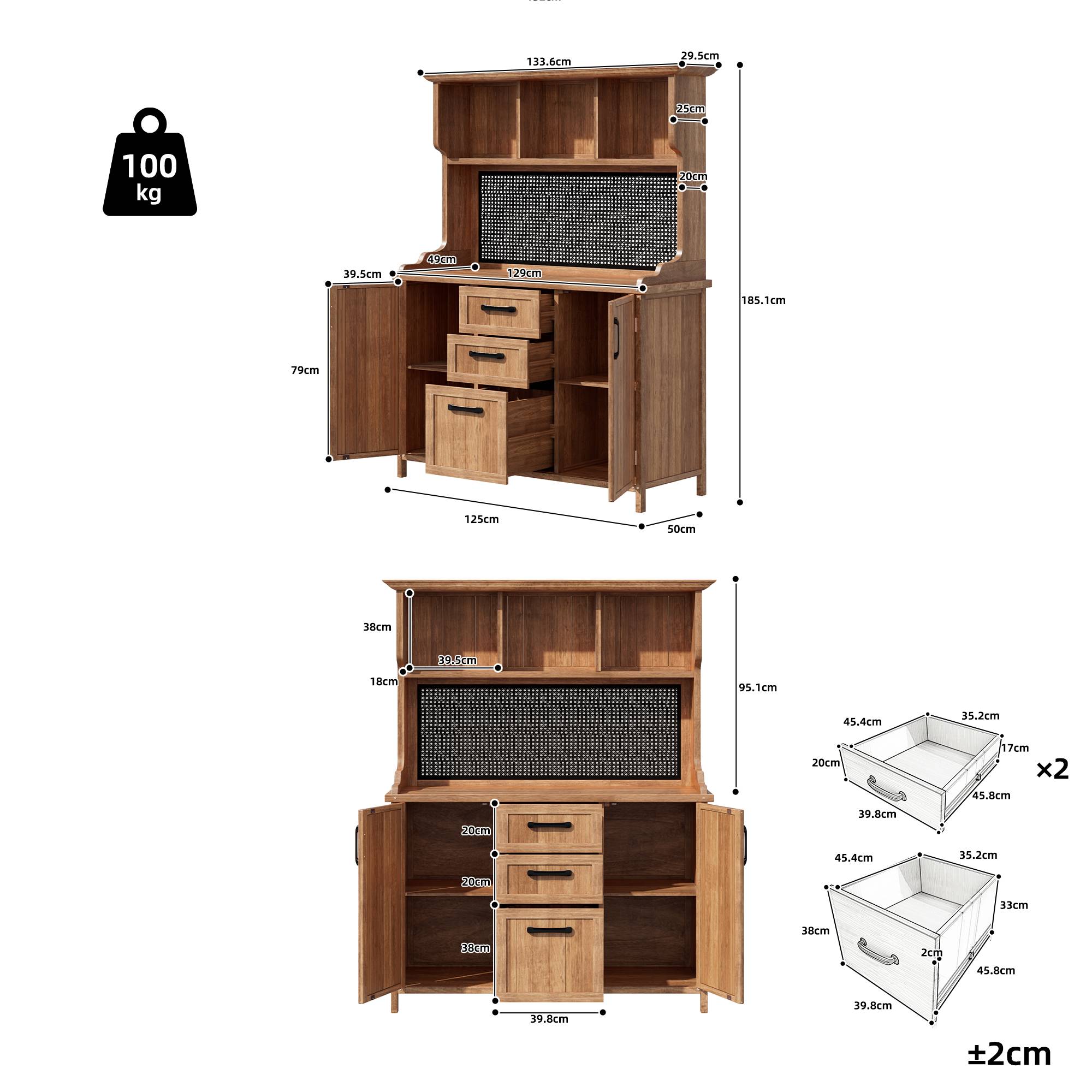 Armoire de jardin bois massif pour terrasse rangement avec tiroirs 134x185cm Naturel - ComfortXL Outdoor Living - Image 3