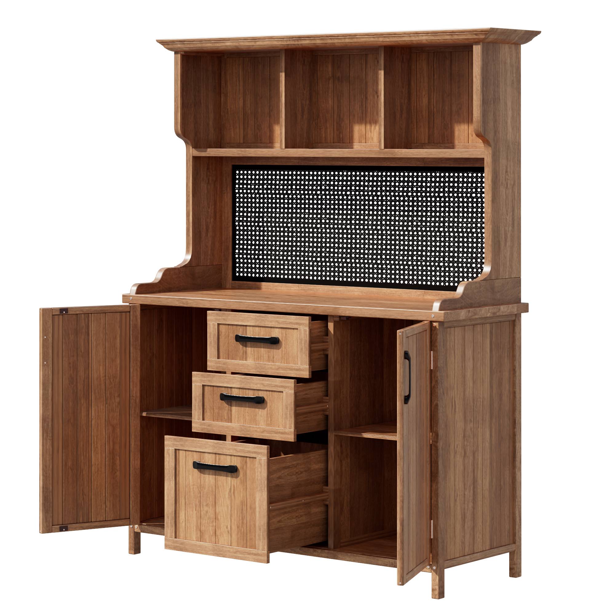 Armoire de jardin bois massif pour terrasse rangement avec tiroirs 134x185cm Naturel - ComfortXL Outdoor Living - Image 2