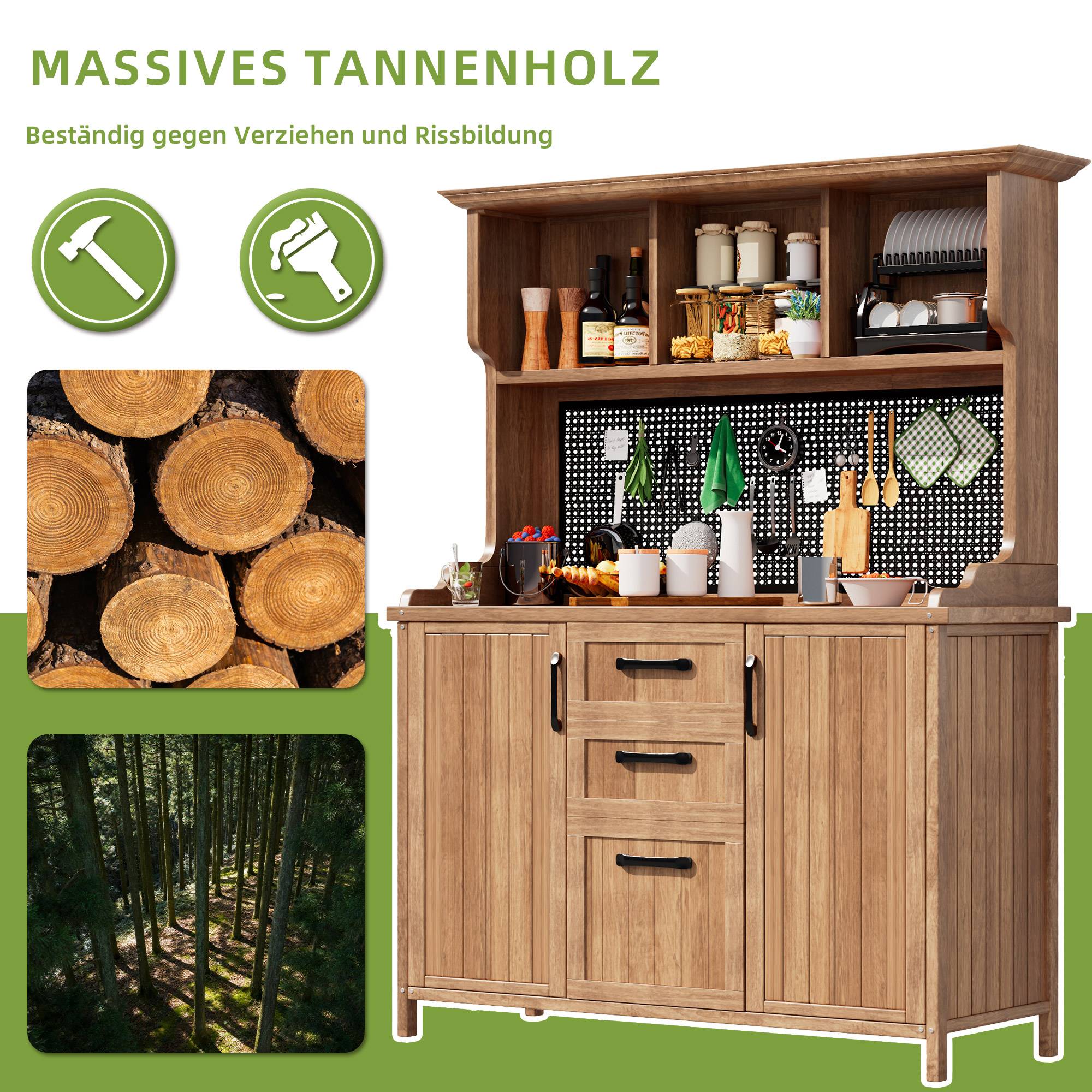 Armoire de jardin bois massif pour terrasse rangement avec tiroirs 134x185cm Naturel - ComfortXL Outdoor Living - Image 4