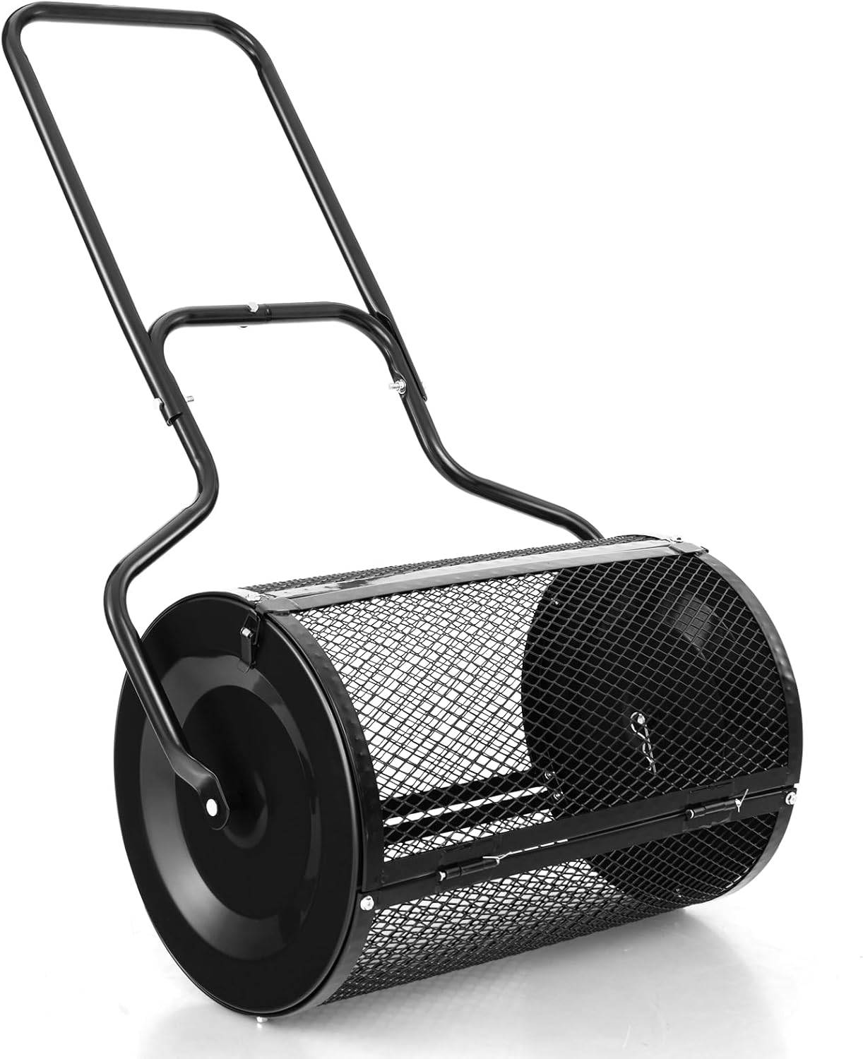 COSTWAY Épandeur à Compost de 60 cm Rouleau en Treillis Métallique, Épandeur de Gazon avec Poignée en Forme de ‘U’ Loquets Latéraux, Noir - Image 1