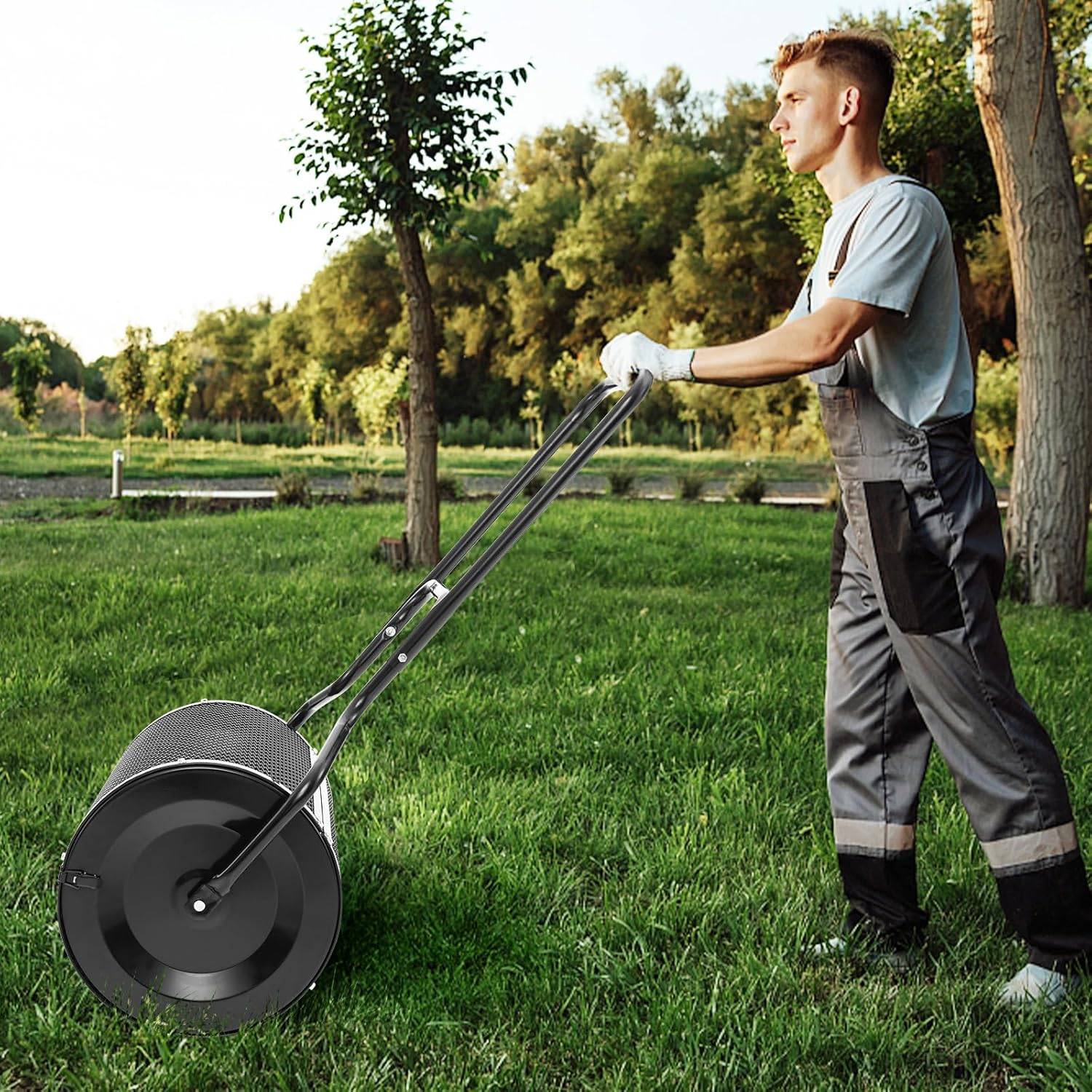 COSTWAY Épandeur à Compost de 60 cm Rouleau en Treillis Métallique, Épandeur de Gazon avec Poignée en Forme de ‘U’ Loquets Latéraux, Noir - Image 9