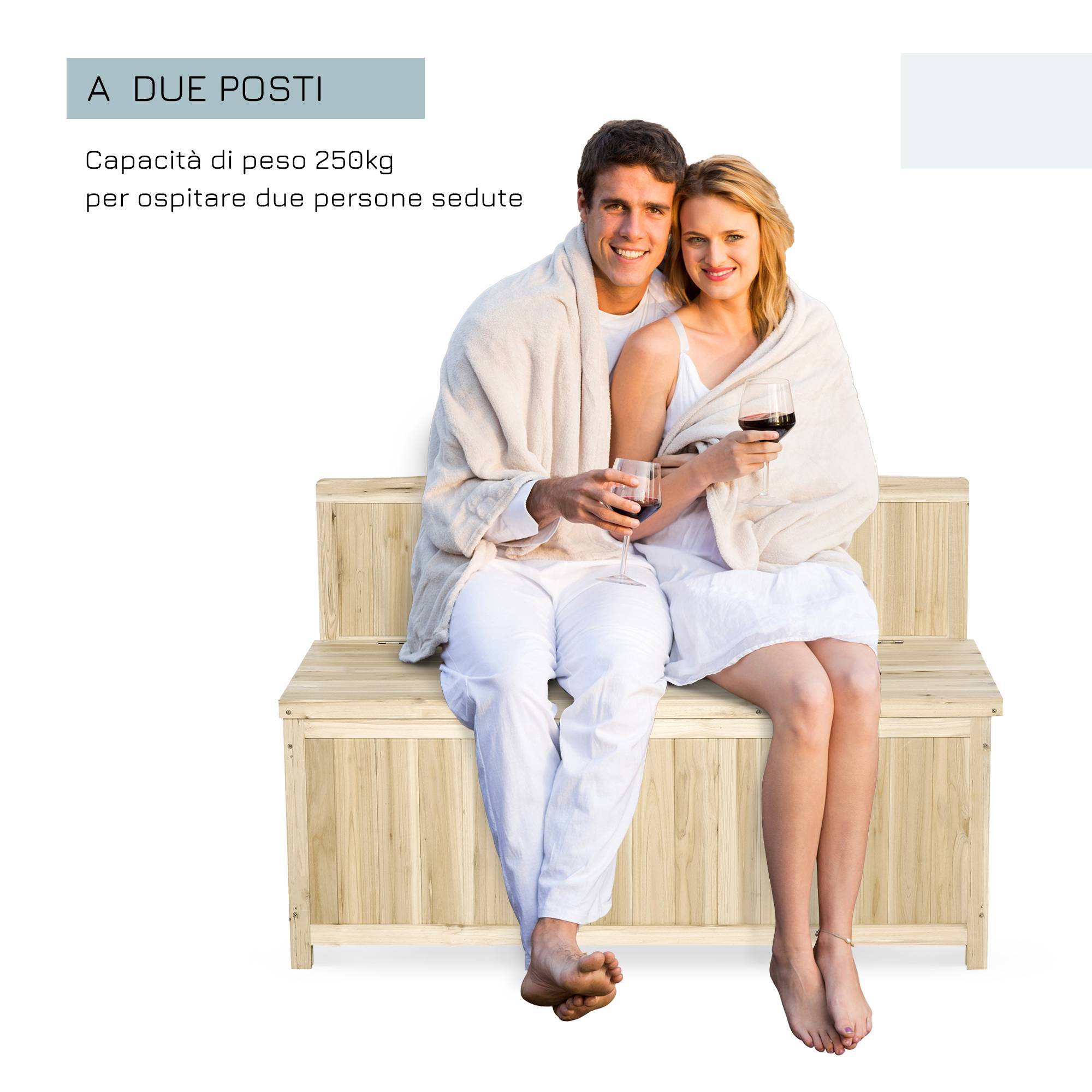 Banc coffre de rangement extérieur bois sapin terrasse double fonction 115x45x75cm naturel - ComfortXL Outdoor Living - Image 8