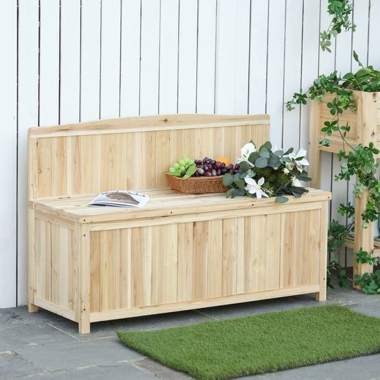 Banc coffre de rangement extérieur bois sapin terrasse double fonction 115x45x75cm naturel - ComfortXL Outdoor Living - Image 3