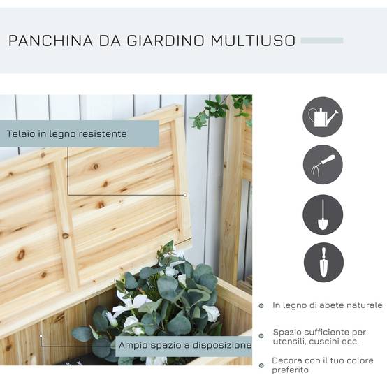 Banc coffre de rangement extérieur bois sapin terrasse double fonction 115x45x75cm naturel - ComfortXL Outdoor Living - Image 5