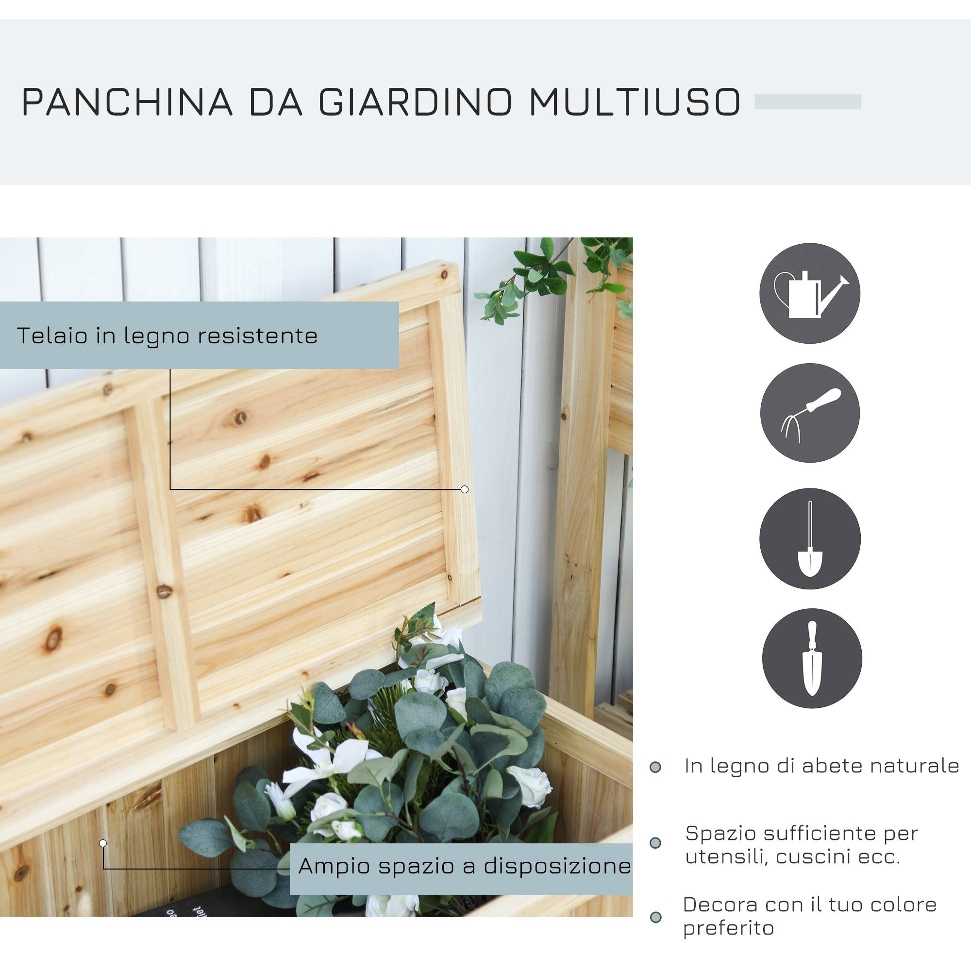 Banc coffre de rangement extérieur bois sapin terrasse double fonction 115x45x75cm naturel - ComfortXL Outdoor Living - Image 5