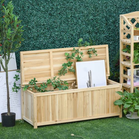Banc coffre de rangement extérieur bois sapin terrasse double fonction 115x45x75cm naturel - ComfortXL Outdoor Living - Image 2