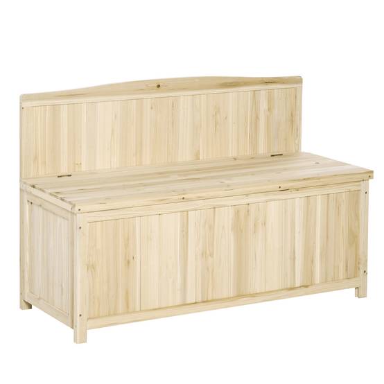 Banc coffre de rangement extérieur bois sapin terrasse double fonction 115x45x75cm naturel - ComfortXL Outdoor Living - Image 1