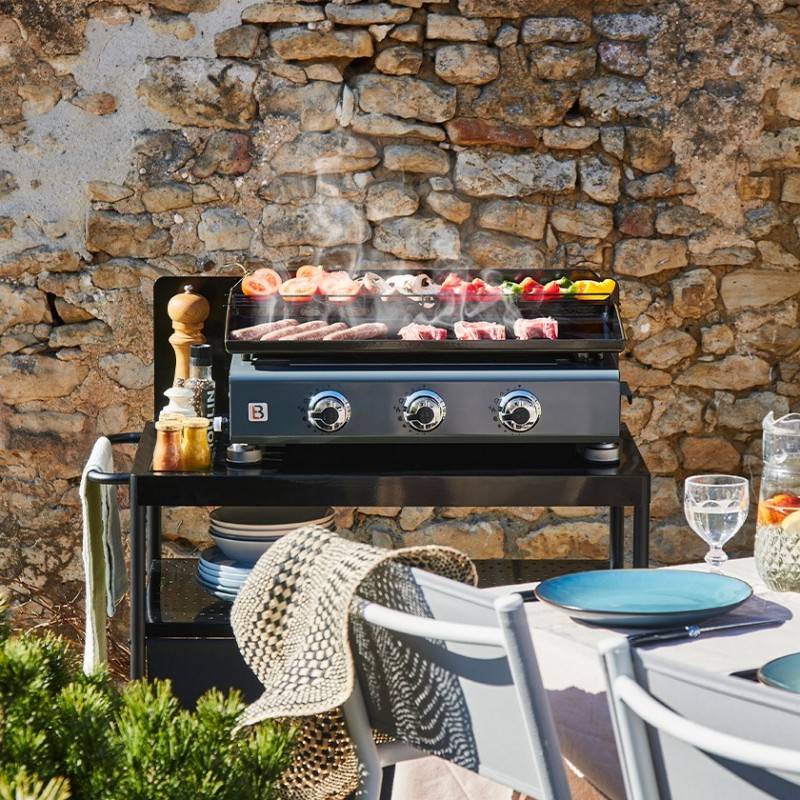 Brasero - Plancha gaz Silvia IIG Gun Metal 3 feux – BRASERO BY FAVEX – Plaque fonte 5 mm – 7,5 kW – Jusqu'à 10 convives - Image 4