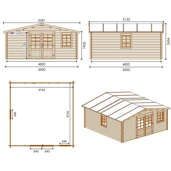 Altanka - Abri de jardin en bois - 25m2 - 5x5m - Traité - Ep. 28mm - Couleur: marron - DOM596 - ALTANKA - Image 4