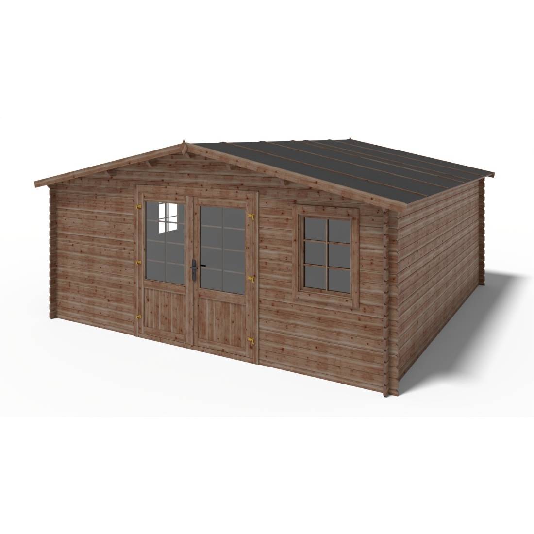 Altanka - Abri de jardin en bois - 25m2 - 5x5m - Traité - Ep. 28mm - Couleur: marron - DOM596 - ALTANKA - Image 2