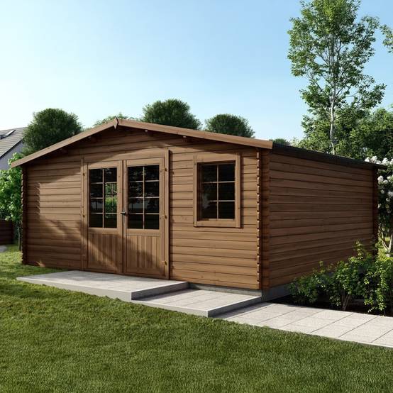 Altanka - Abri de jardin en bois - 25m2 - 5x5m - Traité - Ep. 28mm - Couleur: marron - DOM596 - ALTANKA - Image 2