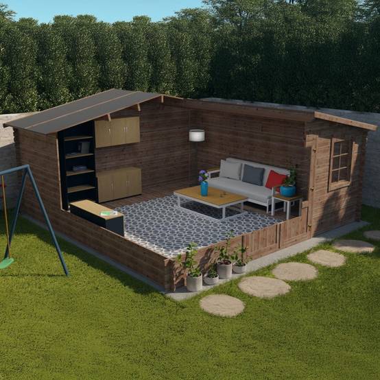 Altanka - Abri de jardin en bois - 25m2 - 5x5m - Traité - Ep. 28mm - Couleur: marron - DOM596 - ALTANKA - Image 7