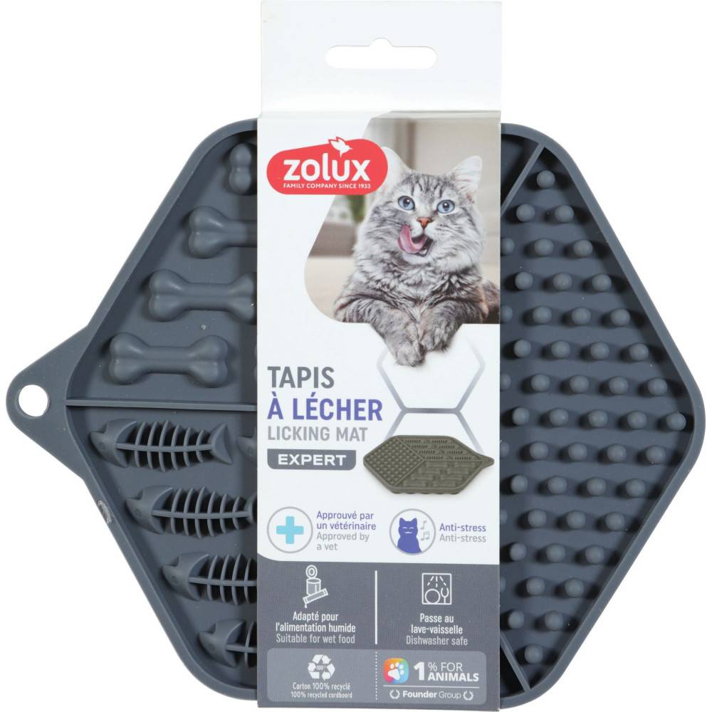 Zolux - Tapis à lécher silicone ventouses 18.5 x 15.5 cm gris pour chat - Image 2