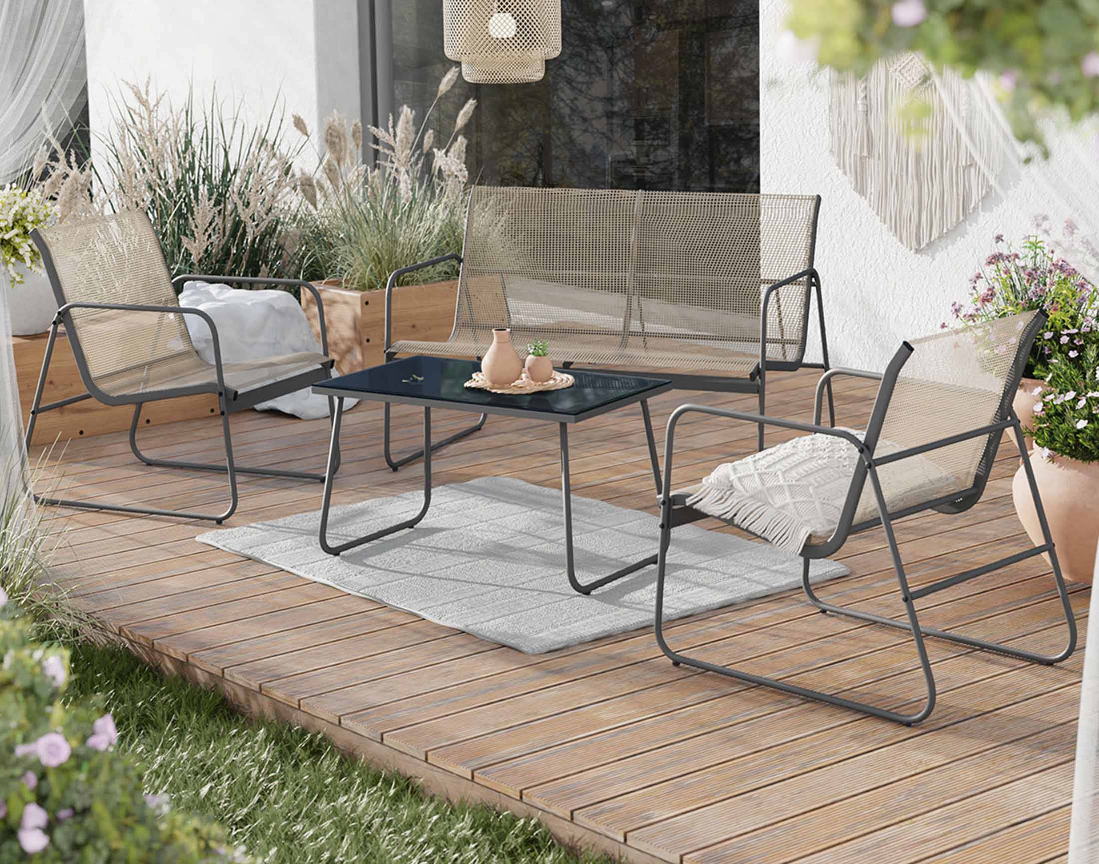 Best Mobilier - Pilar - salon bas de jardin 4 places - métal et résine tressée - Best Mobilier - Image 2