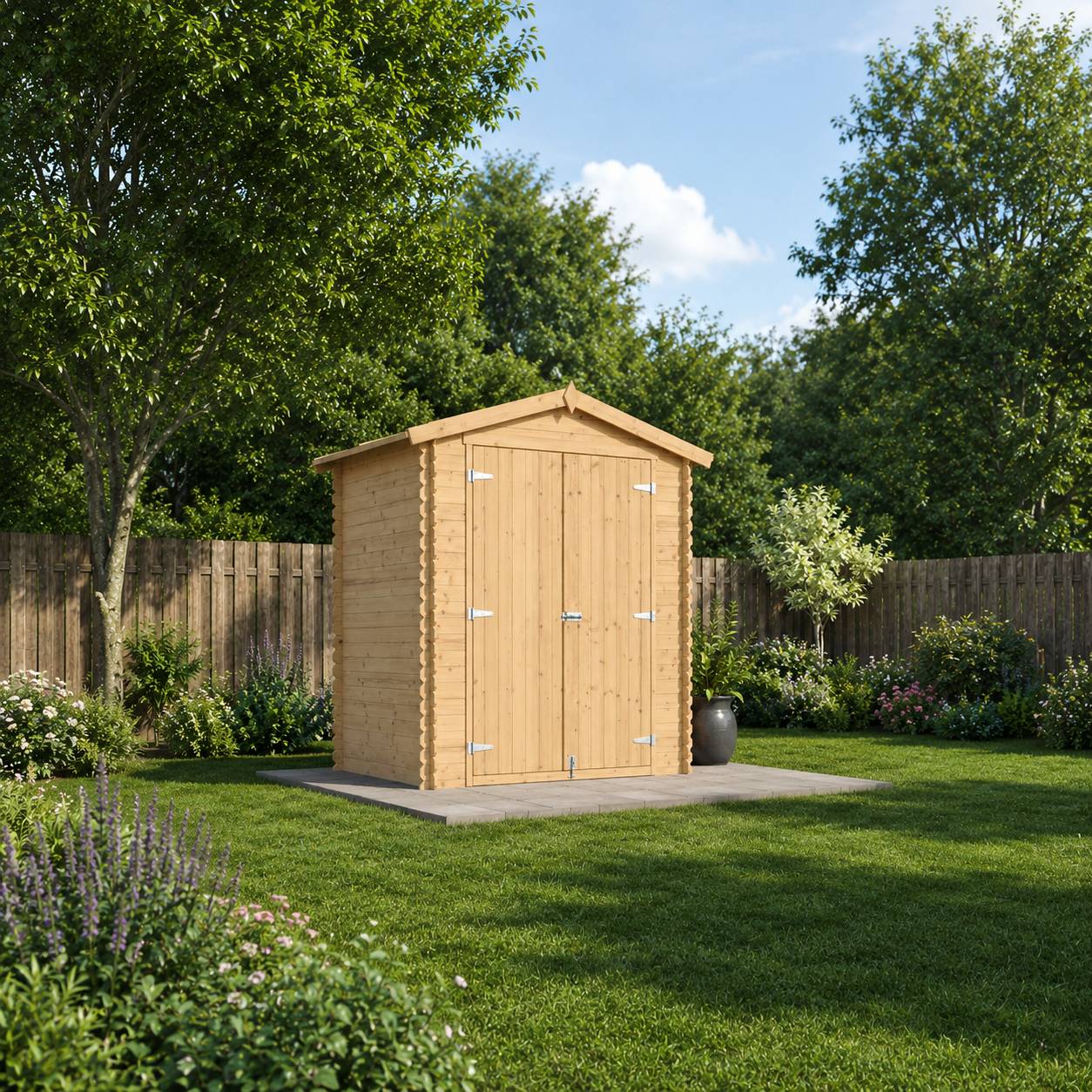 Timbela - Abri de jardin en bois - Stockage extérieur I196xL136xH218 cm/ 1,98 m² - Petit abri à outils, Local à vélos - 19 mm d’épaisseur - Timbela M367C1 - Image 1