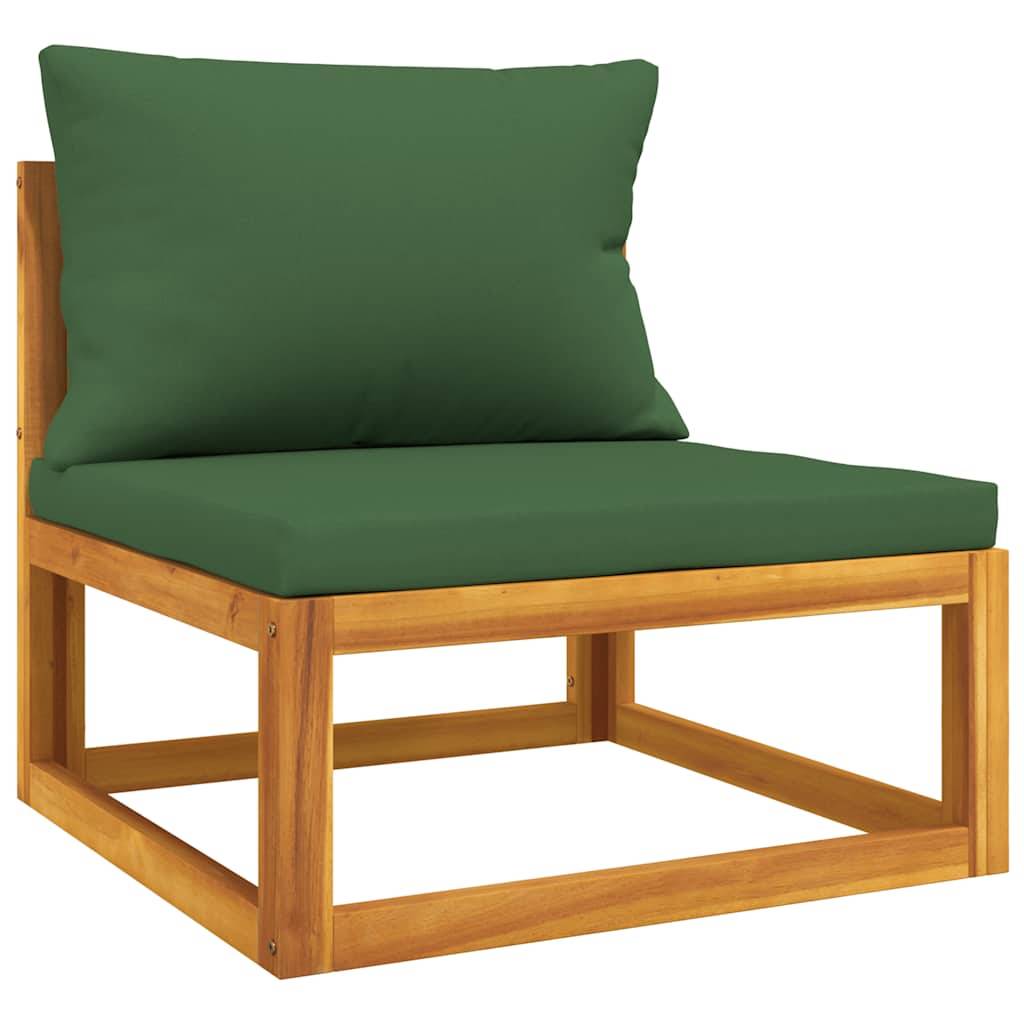 Canapé central de jardin | Canapé D'extérieur | Sofa De Jardin et coussins verts bois massif d'acacia Maison Chic - Image 1