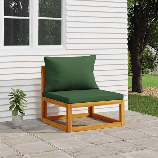 Canapé central de jardin | Canapé D'extérieur | Sofa De Jardin et coussins verts bois massif d'acacia Maison Chic - Image 2
