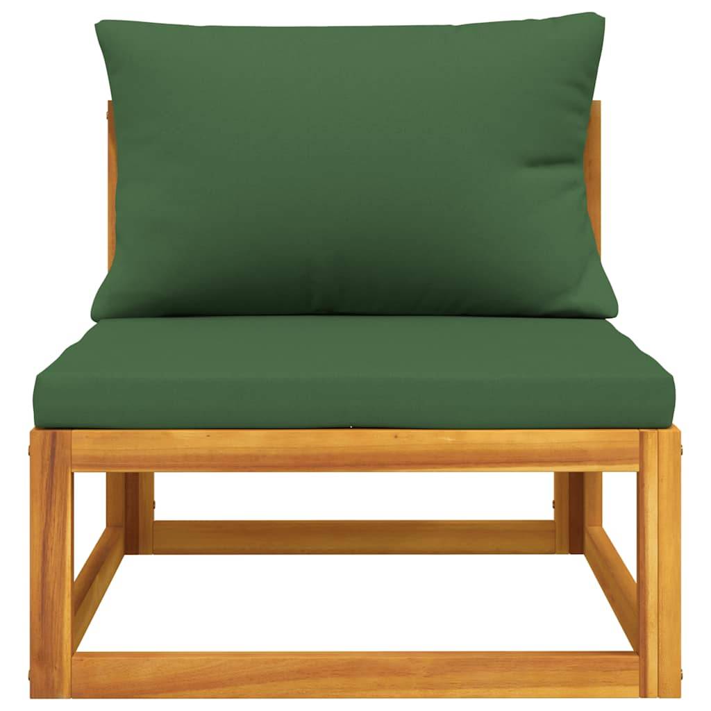 Canapé central de jardin | Canapé D'extérieur | Sofa De Jardin et coussins verts bois massif d'acacia Maison Chic - Image 3