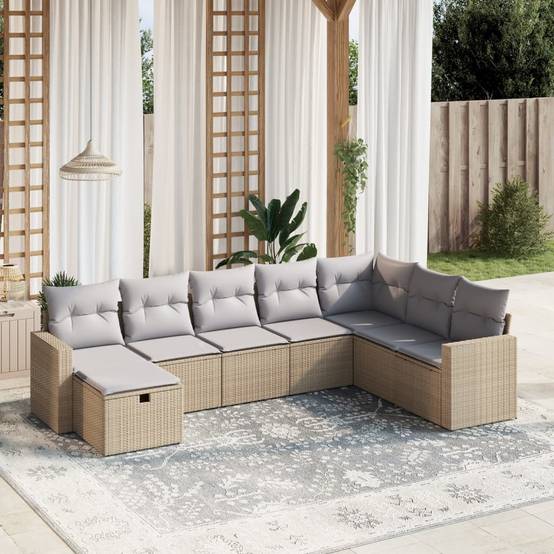 Salon de jardin modulable 8 places en résine tressée avec pouf et coussins moelleux pour extérieur Beige Mix – ComfortXL Outdoor Living - Image 1