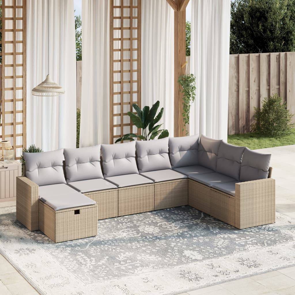 Salon de jardin modulable 8 places en résine tressée avec pouf et coussins moelleux pour extérieur Beige Mix – ComfortXL Outdoor Living - Image 1