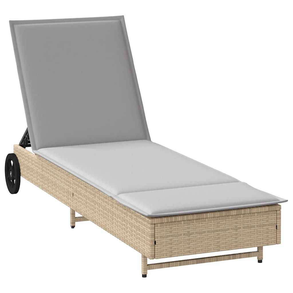 Lit de Soleil Roulettes Résine Tressée Coussin Confort Beige – ComfortXL Outdoor Living - Image 2