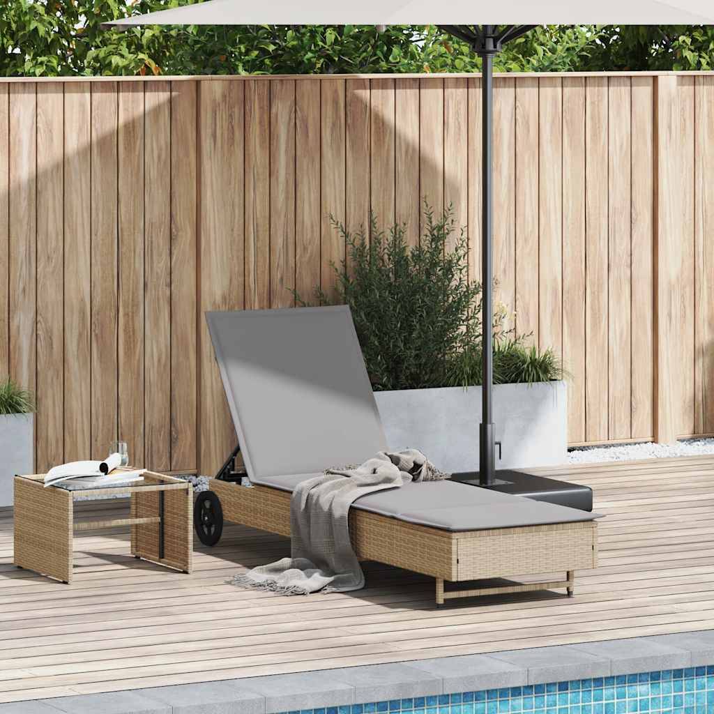 Lit de Soleil Roulettes Résine Tressée Coussin Confort Beige – ComfortXL Outdoor Living - Image 1