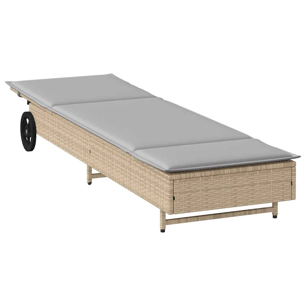 Lit de Soleil Roulettes Résine Tressée Coussin Confort Beige – ComfortXL Outdoor Living - Image 4