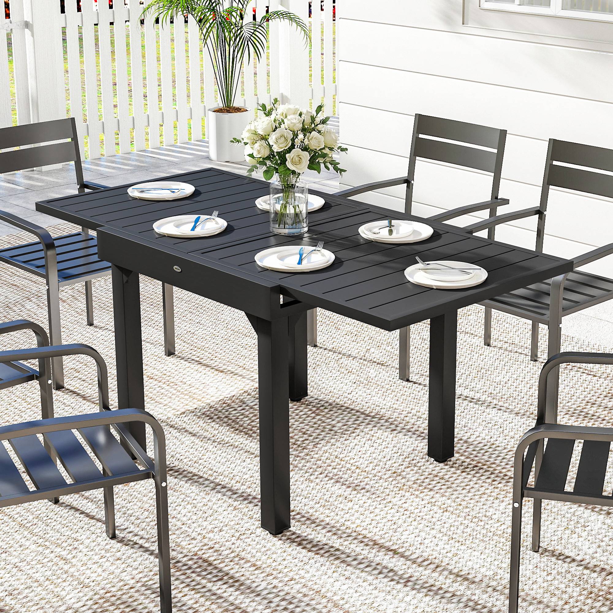 Table à manger extérieure extensible 80/160 cm pour 4-6 personnes, table de jardin rectangulaire terrasse noir - Image 4