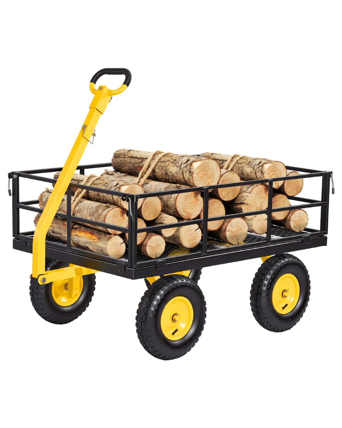 Vevor - VEVOR Chariot jardin acier 544 kg, 3 en 1 plateau/ridelles/remorque, pneus 33 cm tout-terrain, jaune et noir, poignée 180°. - Image 1