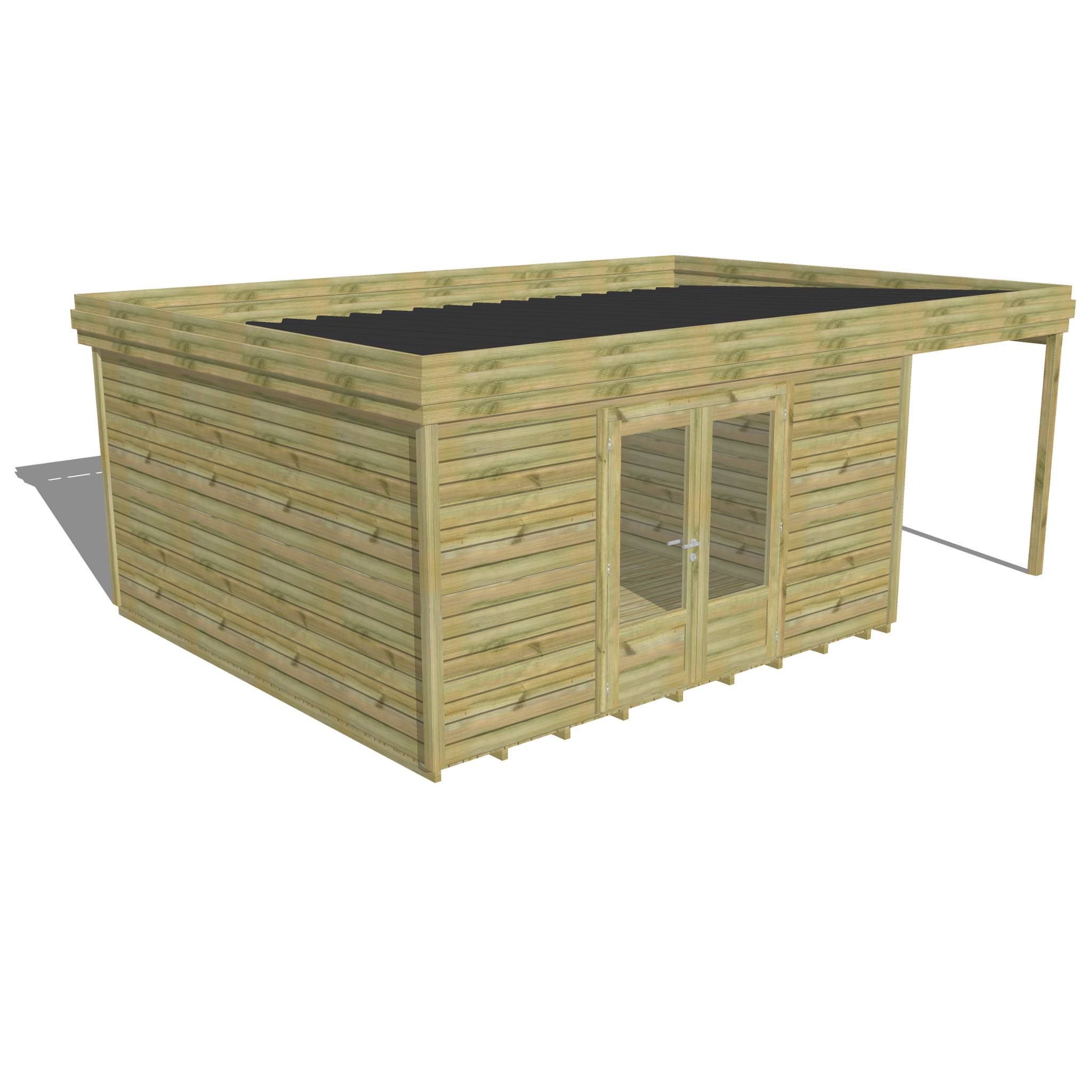 Abri Français - ABRI DE JARDIN bois autoclave 27mm - 6,34x4,34m / 28m2 - Bac acier - Plancher bois - Image 1
