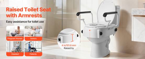 Vevor - VEVOR Rehausseur de toilette réglable 3 niveaux, accoudoirs rembourrés, capacité 136,1 kg, installation sans perçage, couleur blanche. - Image 9