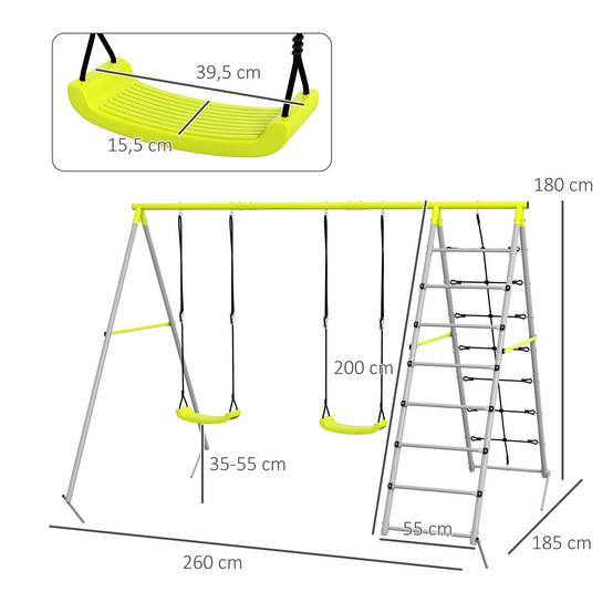 4 en 1 balançoire portique pour enfant avec 2 siège de balançoire échelle grimpeuse et filet d'escalade - Image 5