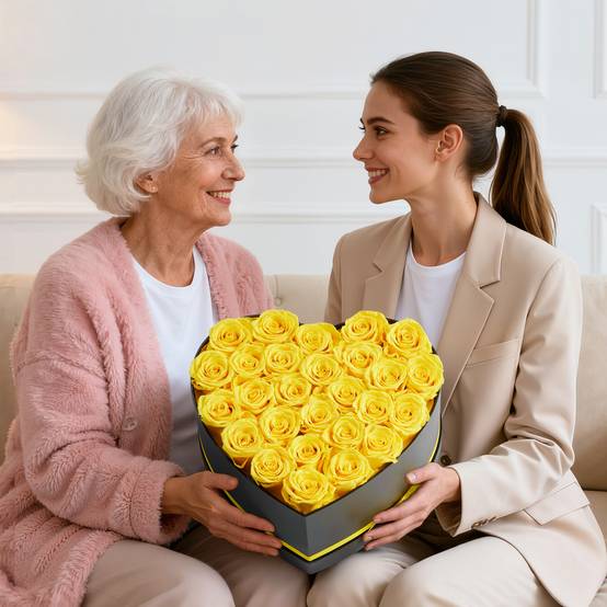 VEVOR Rose Éternelle Fleurs Éternelles Préservées Lot de 27 Boîte en Cœur Jaune - Image 8