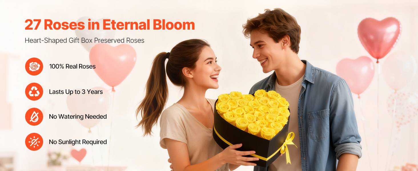 VEVOR Rose Éternelle Fleurs Éternelles Préservées Lot de 27 Boîte en Cœur Jaune - Image 9