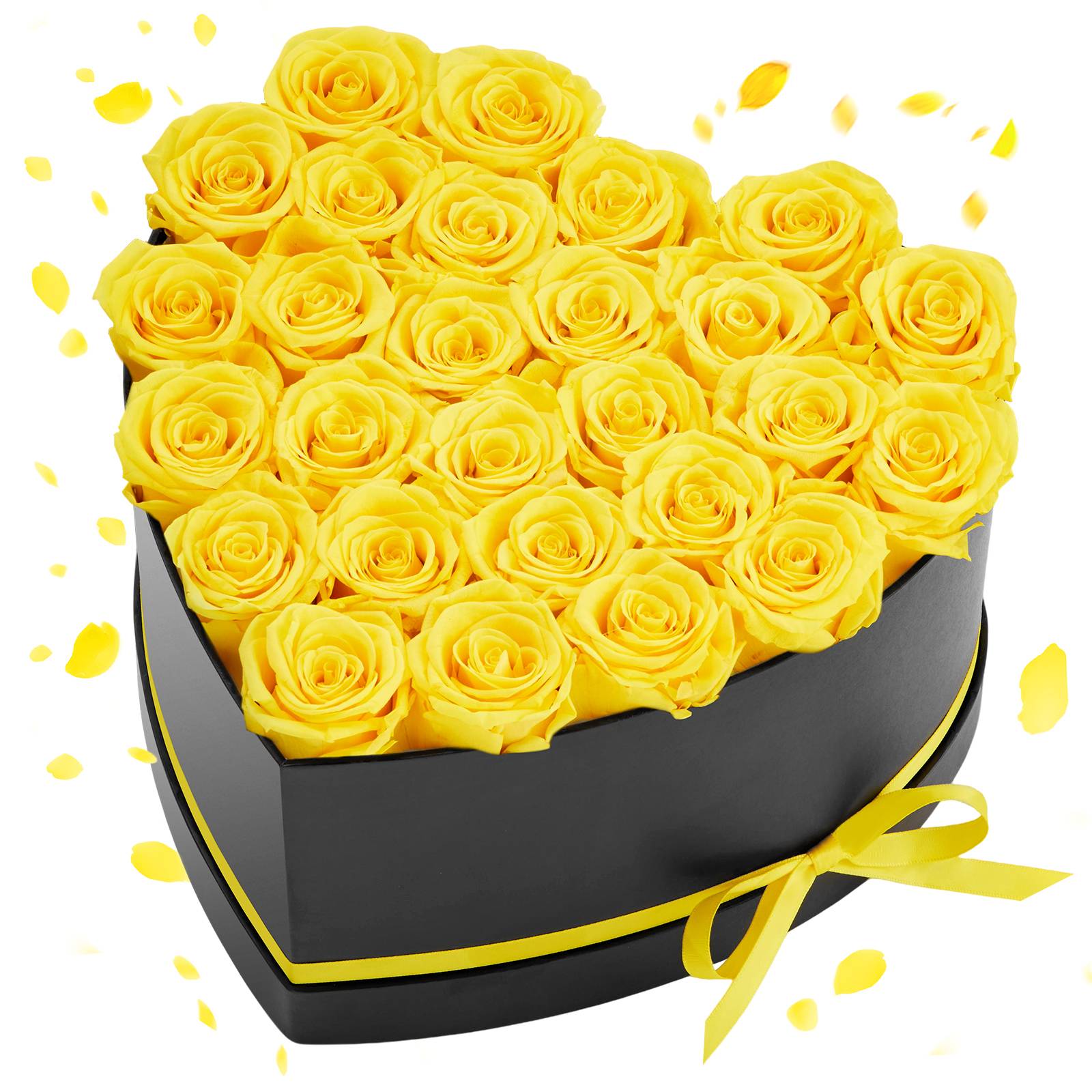 VEVOR Rose Éternelle Fleurs Éternelles Préservées Lot de 27 Boîte en Cœur Jaune - Image 1